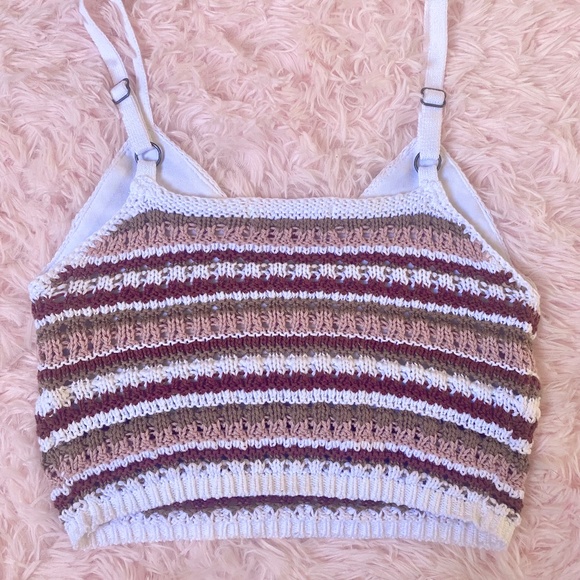 Hollister Crochet Brown Stripe Sweater Crop Top - Picture 3 of 5